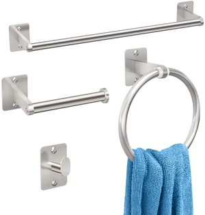 Brushed Nickel Bathroom Accessories Set, 4 PCS Bathroom Hardware Set 16 inch Towel Bar, Towel Racks for Bathroom, Robe Towel Hooks, Toilet Paper Holder Wall Mounted Brushed Nickel Bathroom Accessories Set, 4 PCS Bathroom Hardware Set 16 inch Towel Bar, Towel Racks for Bathroom, Robe Towel Hooks, Toilet Paper Holder Wall Mounted