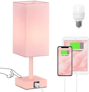 Touch Table Lamp for Bedroom - Dimmable, USB C+A, Pink Lamphade Pink Base 3-Way Dimmable, 3000K LED Bulb Included, Square Lampshade, Cute Room Decor for Teen Girls, Kids, Small Lamp for Dorm, Nursery Touch Table Lamp for Bedroom - Dimmable, USB C+A, Pink Lamphade Pink Base 3-Way Dimmable, 3000K LED Bulb Included, Square Lampshade, Cute Room Decor for Teen Girls, Kids, Small Lamp for Dorm, Nursery