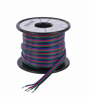 22 AWG 4 Pin RGB Extension Cable, Flat 4 Conductor PVC Wire, 40 ft 22 AWG, 4-core parallel structure, with black/green/red/blue colors for easy wiring identification 22 AWG 4 Pin RGB Extension Cable, Flat 4 Conductor PVC Wire, 40 ft 22 AWG, 4-core parallel structure, with black/green/red/blue colors for easy wiring identification
