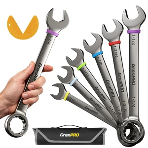 15/16"-1-1/4" Large SAE Wrench Set, Combination Open End Tool Sets Long Wrench Tool Set, 15-Degree Offset, 12-Point Box-End & Roll-Up Pouch With Gauge, Nickel Plated CR-V, Convenient Storage 15/16"-1-1/4" Large SAE Wrench Set, Combination Open End Tool Sets Long Wrench Tool Set, 15-Degree Offset, 12-Point Box-End & Roll-Up Pouch With Gauge, Nickel Plated CR-V, Convenient Storage