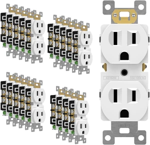 20 Pack Duplex Wall Outlet, 15 Amp Electrical Receptacle, White 15A 125V, self-grounding, 2-Pole, 3-Wire, shallow body design, UL Listed, Residential Grade, wide compatibility 20 Pack Duplex Wall Outlet, 15 Amp Electrical Receptacle, White 15A 125V, self-grounding, 2-Pole, 3-Wire, shallow body design, UL Listed, Residential Grade, wide compatibility