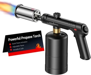 Propane Torch Gun, One-Touch Max Fire Flame Thrower, Black Safety Lock, Adjustable Flame for Charcoal Lighting, Grilling, Sous Vide, BBQ, and Kitchen Food Searing (Tank Not Included) Propane Torch Gun, One-Touch Max Fire Flame Thrower, Black Safety Lock, Adjustable Flame for Charcoal Lighting, Grilling, Sous Vide, BBQ, and Kitchen Food Searing (Tank Not Included)