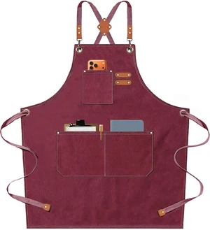 Chef Aprons for Men Women with Oversized Pockets, 16-Ounce Cotton Canvas Cross Back Heavy Duty Work Apron (Dark Red) Chef Aprons for Men Women with Oversized Pockets, 16-Ounce Cotton Canvas Cross Back Heavy Duty Work Apron (Dark Red)