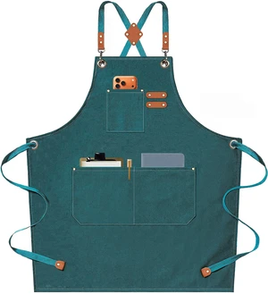 Chef Aprons for Men Women with Oversized Pockets, 16-Ounce Cotton Canvas Cross Back Heavy Duty Work Apron (Dark Green) Chef Aprons for Men Women with Oversized Pockets, 16-Ounce Cotton Canvas Cross Back Heavy Duty Work Apron (Dark Green)