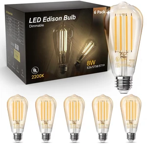 LED Edison Light Bulbs, E26 Dimmable Vintage Bulb, 8W = 60W Equivalent Amber White 2200K, 800LM, E26 Base, ST19/58, 80+ CRI, Amber Glass, Antique Decorative Filament Bulb for Living Room, 6 Pack LED Edison Light Bulbs, E26 Dimmable Vintage Bulb, 8W = 60W Equivalent Amber White 2200K, 800LM, E26 Base, ST19/58, 80+ CRI, Amber Glass, Antique Decorative Filament Bulb for Living Room, 6 Pack