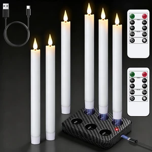 Rechargeable Flameless Taper Candles Charging Base & 2 Remote White LED Candles Battery Operated, Real Wax Rechargeable Candlesticks, Christmas Wedding Party Home Decor, 6 Pack, 0.78 x 9.8 In Rechargeable Flameless Taper Candles Charging Base & 2 Remote White LED Candles Battery Operated, Real Wax Rechargeable Candlesticks, Christmas Wedding Party Home Decor, 6 Pack, 0.78 x 9.8 In
