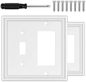 White Decorative Combo 1 toggle/1 decorator Switch Plate Covers 2 Pack Natural Material Wall Plates 2 Gang Combination Rocker Light Switch Plate Outlet Covers - Modern Style White Decorative Combo 1 toggle/1 decorator Switch Plate Covers 2 Pack Natural Material Wall Plates 2 Gang Combination Rocker Light Switch Plate Outlet Covers - Modern Style