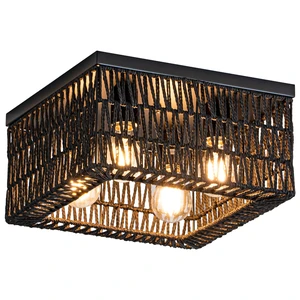 Black Rattan Ceiling Light, 4-Light Boho Light Fixture, Square Flush Mount Ceiling Light for Bedroom, Hallway, Entryway, Kitchen, Living Room Black Rattan Ceiling Light, 4-Light Boho Light Fixture, Square Flush Mount Ceiling Light for Bedroom, Hallway, Entryway, Kitchen, Living Room