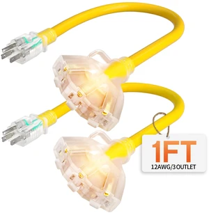1FT 2Pack 12 Gauge Heavy Duty Extension Cord with Multiple Outlets 1 Foot 3 Outlet Yellow Extension Cord Heavy Duty, Indicator, Flexible Waterproof SJTW, 15A 1875W, ETL Listed, Home/Garden 1FT 2Pack 12 Gauge Heavy Duty Extension Cord with Multiple Outlets 1 Foot 3 Outlet Yellow Extension Cord Heavy Duty, Indicator, Flexible Waterproof SJTW, 15A 1875W, ETL Listed, Home/Garden