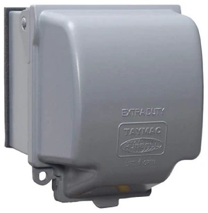 Jumbo 2-Gang Weatherproof In-Use Outlet Cover, 55-in-1, Gray EXTRA DUTY Metal Construction, Vertical Mount, 5-1/8 in. Deep, In Use Weatherproof Cover, NEMA 3R, UL Listed, Lockable Tab Jumbo 2-Gang Weatherproof In-Use Outlet Cover, 55-in-1, Gray EXTRA DUTY Metal Construction, Vertical Mount, 5-1/8 in. Deep, In Use Weatherproof Cover, NEMA 3R, UL Listed, Lockable Tab