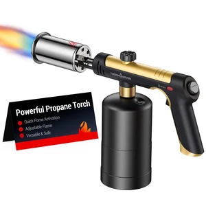 Propane Torch Gun, One-Touch Max Fire Flame Thrower, Gold Safety Lock, Adjustable Flame for Charcoal Lighting, Grilling, Sous Vide, BBQ, and Kitchen Food Searing (Tank Not Included) Propane Torch Gun, One-Touch Max Fire Flame Thrower, Gold Safety Lock, Adjustable Flame for Charcoal Lighting, Grilling, Sous Vide, BBQ, and Kitchen Food Searing (Tank Not Included)