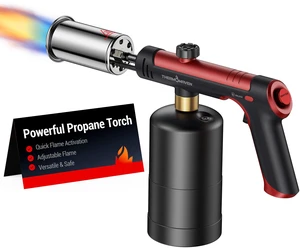 Propane Torch Gun, One-Touch Max Fire Flame Thrower, Red Safety Lock, Adjustable Flame for Charcoal Lighting, Grilling, Sous Vide, BBQ, and Kitchen Food Searing (Tank Not Included) Propane Torch Gun, One-Touch Max Fire Flame Thrower, Red Safety Lock, Adjustable Flame for Charcoal Lighting, Grilling, Sous Vide, BBQ, and Kitchen Food Searing (Tank Not Included)