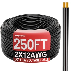 250FT 12 Gauge 12/2 Low Voltage Landscape Wire Black 12AWG 2 Conductors Outdoor Low-Voltage Cable Direct Burial Hookup LED Lighting Strips Flexible Cable Copper Clad Aluminum 250FT 12 Gauge 12/2 Low Voltage Landscape Wire Black 12AWG 2 Conductors Outdoor Low-Voltage Cable Direct Burial Hookup LED Lighting Strips Flexible Cable Copper Clad Aluminum