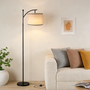 60" Floor Lamp for Living Room with 3 Color Temperatures, Beige Lampshade with Black Stripes, Tall Lamp for Bedroom Office, 9W Bulb Included 60" Floor Lamp for Living Room with 3 Color Temperatures, Beige Lampshade with Black Stripes, Tall Lamp for Bedroom Office, 9W Bulb Included