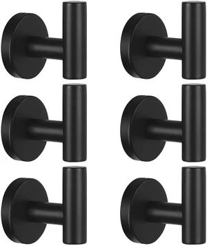 Towel Hooks for Bathroom,6 Packs Wall Mount Towel Holder,Black Matte Wall Robe Hook,Stainless Steel Heavy Duty Door Hanger Towel Hook for Kitchen, Bedroom,Hotel,Pool,Coats - Black Towel Hooks for Bathroom,6 Packs Wall Mount Towel Holder,Black Matte Wall Robe Hook,Stainless Steel Heavy Duty Door Hanger Towel Hook for Kitchen, Bedroom,Hotel,Pool,Coats - Black