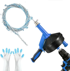 Drain Auger, Clog Remover with Drill Adapter, 25 Feet Flexible Plumbing Snake Use Manually or Powered for Kitchen, Bathroom and Shower Sink, Comes with Gloves (blue) Drain Auger, Clog Remover with Drill Adapter, 25 Feet Flexible Plumbing Snake Use Manually or Powered for Kitchen, Bathroom and Shower Sink, Comes with Gloves (blue)