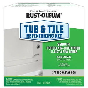 Tub & Tile Refinishing 2-Part Kit, Satin Coastal Fog Bathroom Surface Refresh, Ceramic, Porcelain & Fiberglass, Waterproof Protection, Porcelain-Like Finish, Quart Tub & Tile Refinishing 2-Part Kit, Satin Coastal Fog Bathroom Surface Refresh, Ceramic, Porcelain & Fiberglass, Waterproof Protection, Porcelain-Like Finish, Quart