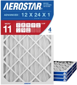 Air Filter 12x24x1 MERV 11 AC Filter, HVAC, Furnace Filter, 4 Pack ACTUAL SIZE (11.75 x 23.75 x 0.75) AC Filter, Furnace Filter, Dust, Pet Dander, Smoke & Allergies MERV 11 (MPR 1200 / FPR 7) Air Filter 12x24x1 MERV 11 AC Filter, HVAC, Furnace Filter, 4 Pack ACTUAL SIZE (11.75 x 23.75 x 0.75) AC Filter, Furnace Filter, Dust, Pet Dander, Smoke & Allergies MERV 11 (MPR 1200 / FPR 7)