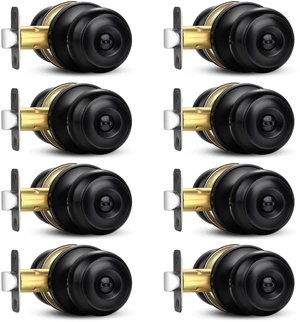 8 Pack Privacy Door Knob, Black Round Keyless Doorknobs Interior Lockset Matte Black Locking Door Knob for Bedroom/Bathroom, Privacy Modern Design Door Hardware Reversible for Left/Right Door Handle 8 Pack Privacy Door Knob, Black Round Keyless Doorknobs Interior Lockset Matte Black Locking Door Knob for Bedroom/Bathroom, Privacy Modern Design Door Hardware Reversible for Left/Right Door Handle