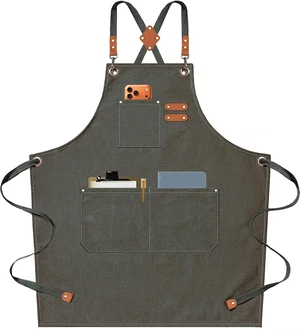 Chef Aprons for Men Women with Oversized Pockets, 16-Ounce Cotton Canvas Cross Back Heavy Duty Work Apron (Grey Green) Chef Aprons for Men Women with Oversized Pockets, 16-Ounce Cotton Canvas Cross Back Heavy Duty Work Apron (Grey Green)