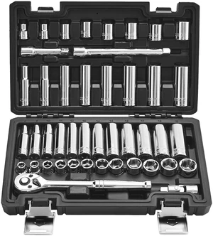 Socket Set, 44 Pieces, 3/8 inch Drive Socket and Ratchet Set, SAE and Metric, Deep and Shallow, Mechanic Tool Kit with Accessories and Storage Case, CR-V Alloy Steel, for Automotive Repair Socket Set, 44 Pieces, 3/8 inch Drive Socket and Ratchet Set, SAE and Metric, Deep and Shallow, Mechanic Tool Kit with Accessories and Storage Case, CR-V Alloy Steel, for Automotive Repair