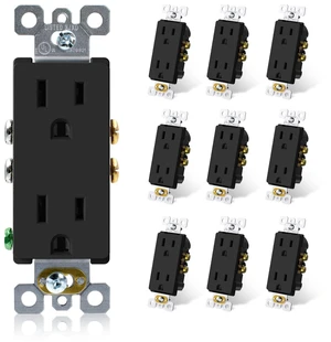 Matte Black Decorator Receptacle, 15A 125V Standard Electrical Wall Outlet, 2 Pole 3 Wire, Non- Tamper Resistant, NEMA 5-15R, Self-Grounding Residential Grade Outlet, UL Listed, 10 Pack Matte Black Decorator Receptacle, 15A 125V Standard Electrical Wall Outlet, 2 Pole 3 Wire, Non- Tamper Resistant, NEMA 5-15R, Self-Grounding Residential Grade Outlet, UL Listed, 10 Pack