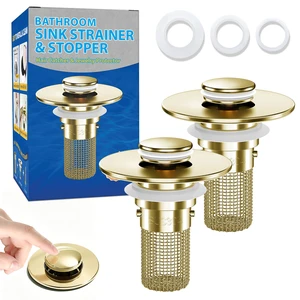 Bathroom Sink Drain Strainer, Pop-Up Bathroom Sink Stopper with Removable Stainless Steel Hair Catcher Basket, Universal Fit for US Bathroom Sinks, Showers & Floor Drains (2pcs-Gold) Bathroom Sink Drain Strainer, Pop-Up Bathroom Sink Stopper with Removable Stainless Steel Hair Catcher Basket, Universal Fit for US Bathroom Sinks, Showers & Floor Drains (2pcs-Gold)