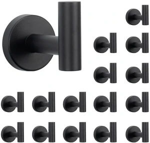 Bath Towel Hooks- SUS 304 Stainless Steel Robe Hook Holder, Heavy Duty Coat Hook for Bathroom Livingroom Hotel Kitchen Garage, Wall Mounted (Matte Black, 16 Pack) Bath Towel Hooks- SUS 304 Stainless Steel Robe Hook Holder, Heavy Duty Coat Hook for Bathroom Livingroom Hotel Kitchen Garage, Wall Mounted (Matte Black, 16 Pack)