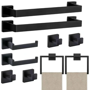 10 Piece Towel Bar Set - 15.7Inch Bath Towel Holder - Matte Black Stainless Steel Towel Racks for Bathroom Wall Mounted, Towel Rod for Bathroom Wall 10 Piece Towel Bar Set - 15.7Inch Bath Towel Holder - Matte Black Stainless Steel Towel Racks for Bathroom Wall Mounted, Towel Rod for Bathroom Wall