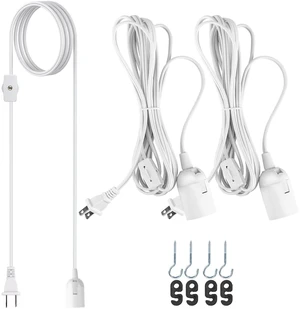 Extension Hanging Lantern Cord Cable Gear Switch UL 2-Pack 12Ft 360W with E26 E27 Socket Hooks + 2-Prong US AC Power Plugs, Extra Lighting for Garage, Closet, Dark Corner, Plants Extension Hanging Lantern Cord Cable Gear Switch UL 2-Pack 12Ft 360W with E26 E27 Socket Hooks + 2-Prong US AC Power Plugs, Extra Lighting for Garage, Closet, Dark Corner, Plants