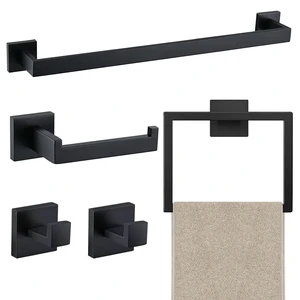 5 Piece Towel Bar Set - 23.6Inch Bathroom Towel Holder - Matte Black Stainless Steel Towel Racks for Bathroom Wall Mounted, Towel Rod for Bathroom Wall 5 Piece Towel Bar Set - 23.6Inch Bathroom Towel Holder - Matte Black Stainless Steel Towel Racks for Bathroom Wall Mounted, Towel Rod for Bathroom Wall