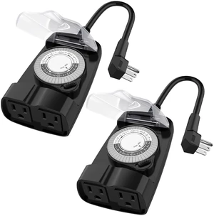 24 Hour Mechanical Outdoor Timer Outlet, Outdoor Timer for Lights, Waterproof, 2 Grounded Outlets, 15A 1/2HP, Heavy Duty, ETL Listed (2 Packs) 24 Hour Mechanical Outdoor Timer Outlet, Outdoor Timer for Lights, Waterproof, 2 Grounded Outlets, 15A 1/2HP, Heavy Duty, ETL Listed (2 Packs)