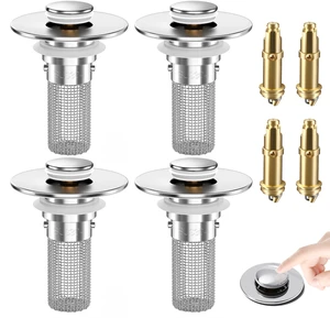 Bathroom Sink Drain Strainer, Pop-Up Bathroom Sink Stopper with Removable Stainless Steel Hair Catcher Basket, Universal Fit for US Bathroom Sinks, Showers & Floor Drains (4pcs) Bathroom Sink Drain Strainer, Pop-Up Bathroom Sink Stopper with Removable Stainless Steel Hair Catcher Basket, Universal Fit for US Bathroom Sinks, Showers & Floor Drains (4pcs)