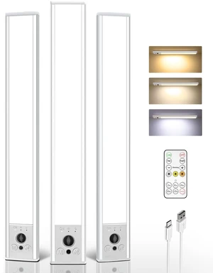 3-Pack 16.5inch Under Cabinet Lighting with Remote, 4000mAh Rechargeable Motion Sensor Lights, Magnetic Dimmable Closet Light, 3 Color Temps Wireless Lights for Kitchen, Pantry, Stair 3-Pack 16.5inch Under Cabinet Lighting with Remote, 4000mAh Rechargeable Motion Sensor Lights, Magnetic Dimmable Closet Light, 3 Color Temps Wireless Lights for Kitchen, Pantry, Stair