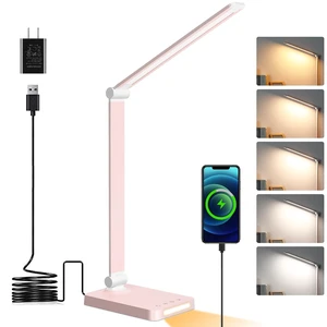 LED Desk Lamp with USB Ports,Touch Desk Lamps for Home Office with 5 Modes 3 Brightness Desk Light with Small Night Light,Reading Lamp Table Lamp for Bedroom Bedside Study Pink with adapter LED Desk Lamp with USB Ports,Touch Desk Lamps for Home Office with 5 Modes 3 Brightness Desk Light with Small Night Light,Reading Lamp Table Lamp for Bedroom Bedside Study Pink with adapter