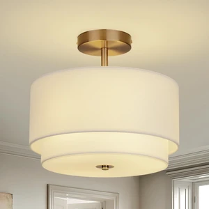 Vexagyle Gold Light Fixtures Ceiling Mount,12.6'' Semi Flush Mount Ceiling Light Fixtures,Nursery Light Fixture with 2-Layer White Shade,Modern Drum Ceiling Lights for Bedroom,Living Room,Hallway Vexagyle Gold Light Fixtures Ceiling Mount,12.6'' Semi Flush Mount Ceiling Light Fixtures,Nursery Light Fixture with 2-Layer White Shade,Modern Drum Ceiling Lights for Bedroom,Living Room,Hallway