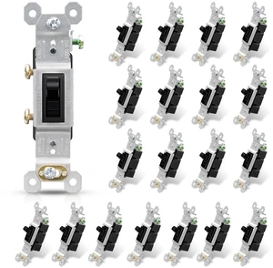 Single Pole Toggle Light Switch, 15 Amp, 120 Volt, Toggle Framed AC Quiet Switch, In Wall On/Off Switch Replacement, Self-Grounding, Residential and Commercial Grade, UL (20 Pack, Glossy Black) Single Pole Toggle Light Switch, 15 Amp, 120 Volt, Toggle Framed AC Quiet Switch, In Wall On/Off Switch Replacement, Self-Grounding, Residential and Commercial Grade, UL (20 Pack, Glossy Black)
