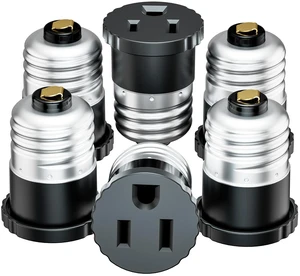 6 Pack, Light Socket to Plug Adapter, Light Bulb Socket Convert to Outlet Adapter (Black) 6 Pack, Light Socket to Plug Adapter, Light Bulb Socket Convert to Outlet Adapter (Black)