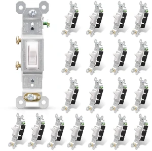 Single Pole Toggle Light Switch, 15 Amp, 120 Volt, Toggle Framed AC Quiet Switch, In Wall On/Off Switch Replacement, Self-Grounding, Residential and Commercial Grade, UL (20 Pack, Glossy White) Single Pole Toggle Light Switch, 15 Amp, 120 Volt, Toggle Framed AC Quiet Switch, In Wall On/Off Switch Replacement, Self-Grounding, Residential and Commercial Grade, UL (20 Pack, Glossy White)