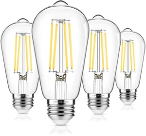 4-Pack Vintage Edison Bulbs 60W Equivalent, 850LM 6W LED Light Bulb Neutral White 4000K, ST58 Filament Lighting E26 Base, Non-Dimmable 4-Pack Vintage Edison Bulbs 60W Equivalent, 850LM 6W LED Light Bulb Neutral White 4000K, ST58 Filament Lighting E26 Base, Non-Dimmable