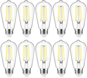 10-Pack Vintage Edison Bulbs 60W Equivalent, 850LM 6W LED Light Bulb Daylight White 5000K, ST58 Filament Lighting E26 Base, Non-Dimmable 10-Pack Vintage Edison Bulbs 60W Equivalent, 850LM 6W LED Light Bulb Daylight White 5000K, ST58 Filament Lighting E26 Base, Non-Dimmable