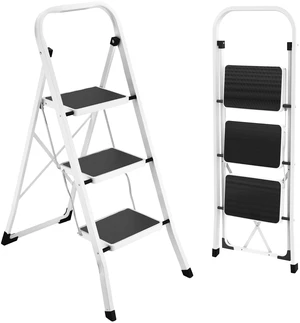 Step Ladder Folding Step Stool for Adults 3 Step Ladder with Anti-Slip Pedal, 330 lbs Capacity for Kitchen, Home, White Step Ladder Folding Step Stool for Adults 3 Step Ladder with Anti-Slip Pedal, 330 lbs Capacity for Kitchen, Home, White
