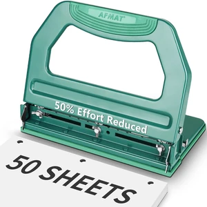 3 Hole Punch Heavy Duty, 9/32" Holes, 50-Sheet Hole Puncher 3 Ring, 50% Reduced Effort, Adjustable Two & Three Hole Punch, Metal Paper Puncher w/Large Chip Tray, Metal Paper Guide, Green, HP18 3 Hole Punch Heavy Duty, 9/32" Holes, 50-Sheet Hole Puncher 3 Ring, 50% Reduced Effort, Adjustable Two & Three Hole Punch, Metal Paper Puncher w/Large Chip Tray, Metal Paper Guide, Green, HP18