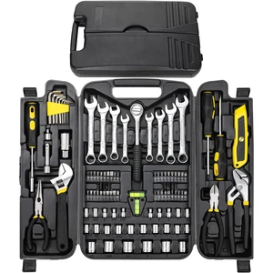 95-Piece Mechanic Tool Set with Storage Case, Yellow Car Tool Kit And Wrench Tool Set with Pliers, Sockets And Bits; Organized Case for Household Maintenance And Garage Repairs 95-Piece Mechanic Tool Set with Storage Case, Yellow Car Tool Kit And Wrench Tool Set with Pliers, Sockets And Bits; Organized Case for Household Maintenance And Garage Repairs