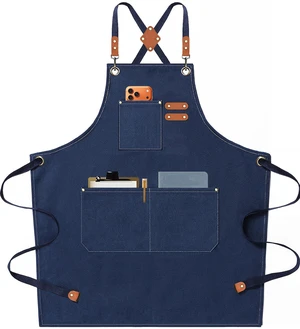 Chef Aprons for Men Women with Oversized Pockets, 16-Ounce Cotton Canvas Cross Back Heavy Duty Work Apron (Dark Blue) Chef Aprons for Men Women with Oversized Pockets, 16-Ounce Cotton Canvas Cross Back Heavy Duty Work Apron (Dark Blue)