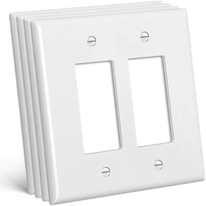 Oversized 2-Gang Wall Plate, 4 Pack Double Outlet Cover, Jumbo Electrical Receptacle and Switch Covers, Over-Size 5.31 x 5.5, Impact Resistant, White, ETL Listed Oversized 2-Gang Wall Plate, 4 Pack Double Outlet Cover, Jumbo Electrical Receptacle and Switch Covers, Over-Size 5.31 x 5.5, Impact Resistant, White, ETL Listed