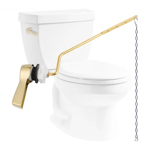 Universal Metal Side Mount Toilet Handle Kit, Shiny Gold Solid Brass Toilet Flush Tank Lever with Stainless Steel Adjustable Flapper Chains, Side Tank Toilet Handle for Most Toilets Universal Metal Side Mount Toilet Handle Kit, Shiny Gold Solid Brass Toilet Flush Tank Lever with Stainless Steel Adjustable Flapper Chains, Side Tank Toilet Handle for Most Toilets