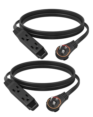 6FT 360° Rotating Flat Plug Extension Cord/Wire, 16/3, 2 Pack 3 Outlet Extension Cord, 3 Prong Grounded Wire for Small Appliances, SPT-3, 13A/125V/1625W, Black 6FT 360° Rotating Flat Plug Extension Cord/Wire, 16/3, 2 Pack 3 Outlet Extension Cord, 3 Prong Grounded Wire for Small Appliances, SPT-3, 13A/125V/1625W, Black