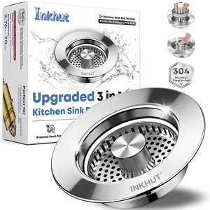 Upgraded 3 in 1 Kitchen Sink Drain Strainer (Mirror Silver) Stainless Steel Sink Stopper, Anti-Clogging Food Catcher Basket, Bounce Core Drain Strainer Plug for 3 1/2 inch Drain Upgraded 3 in 1 Kitchen Sink Drain Strainer (Mirror Silver) Stainless Steel Sink Stopper, Anti-Clogging Food Catcher Basket, Bounce Core Drain Strainer Plug for 3 1/2 inch Drain