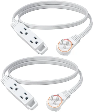 3FT 360° Rotating Flat Plug Extension Cord/Wire, 16/3, 2 Pack 3 Outlet Extension Cord, 3 Prong Grounded Wire for Small Appliances, 13A/125V/1625W, SPT-3, White 3FT 360° Rotating Flat Plug Extension Cord/Wire, 16/3, 2 Pack 3 Outlet Extension Cord, 3 Prong Grounded Wire for Small Appliances, 13A/125V/1625W, SPT-3, White